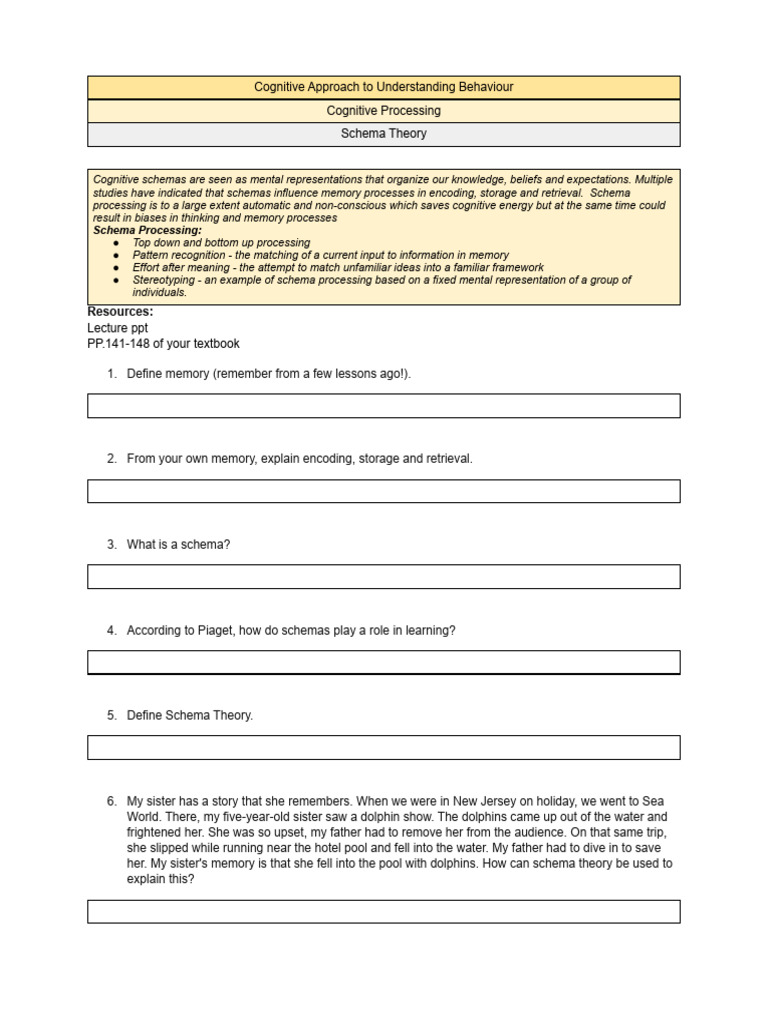 4 - Schema Theory | PDF | Schema (Psychology) | Cognition