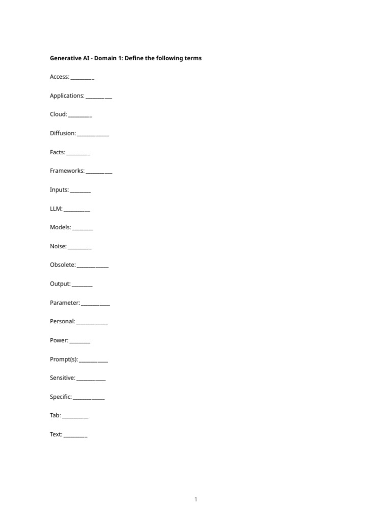 Generative Ai Terms Worksheet | PDF