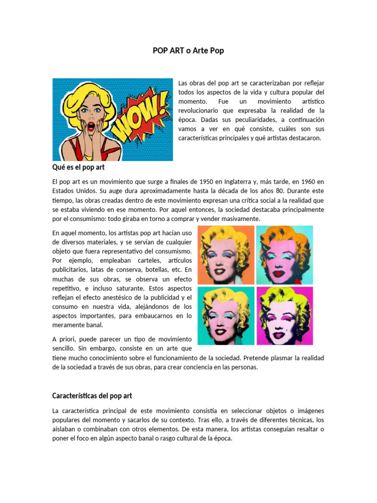 Características del Pop Art y su Impacto | PDF | Educación en artes ...