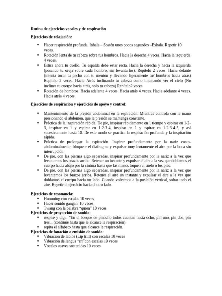 Ejercicios Vocales y de Respiración | PDF