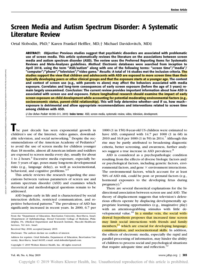 Screen Media's Impact on Autism Spectrum Disorder | PDF | Autism ...