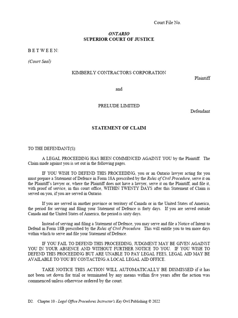 Ontario Legal Claim Procedures Guide | PDF | Common Law | Public Law