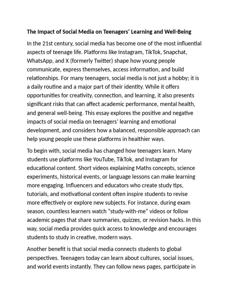 The Impact of Social Media On Teenagers | PDF | Popular Culture & Media ...