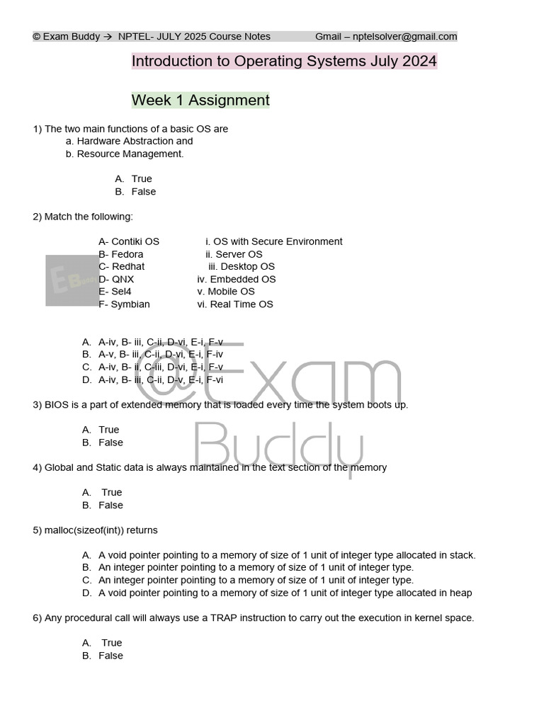 (Practice) Introduction To Operating Systems July 2024 | PDF | Pointer ...