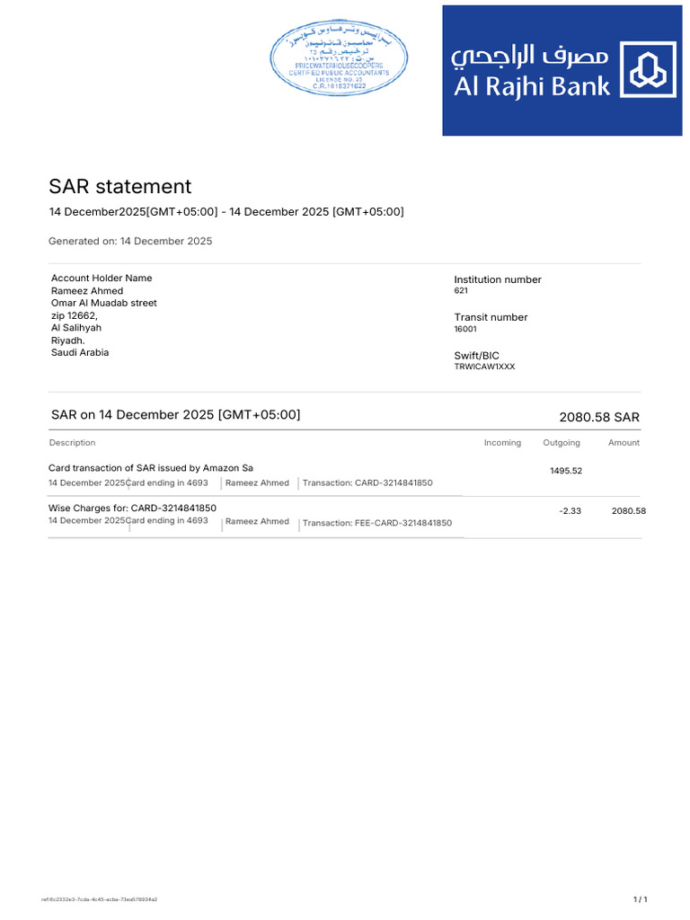 Saudi Arabia Card Transaction Statement | PDF