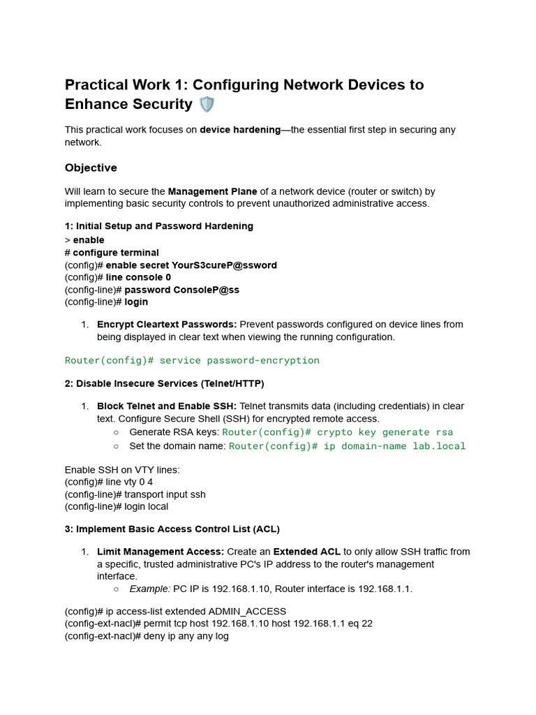 Secure Network Device Configuration Guide | PDF | Router (Computing ...