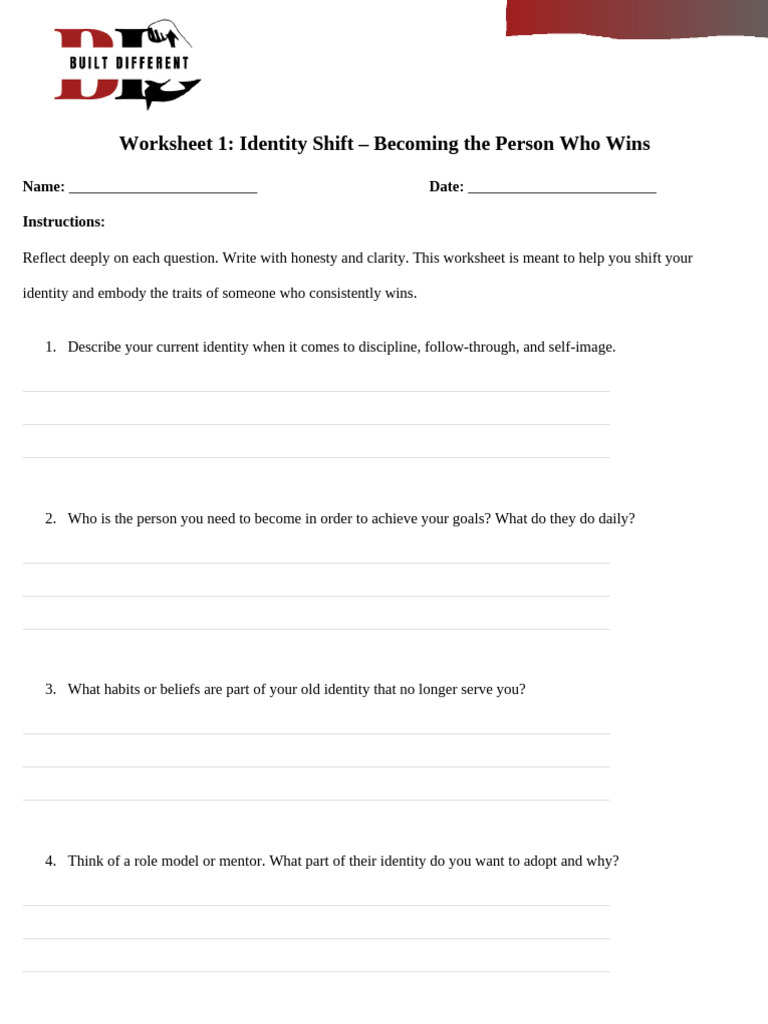 Identity Shift Worksheet for Success | PDF