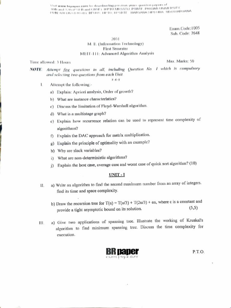 Advanced Algorithm Analysis Exam Questions | PDF | Sampling (Statistics ...