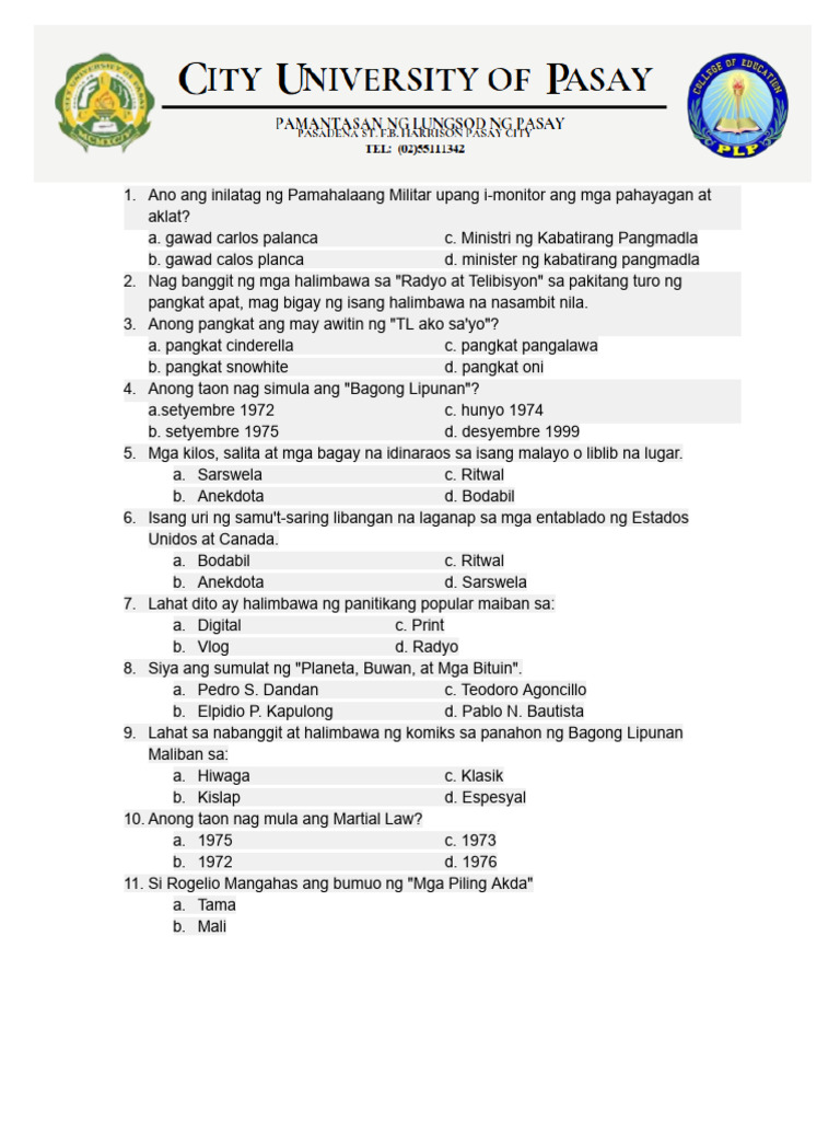30 Questions - Filipino | PDF