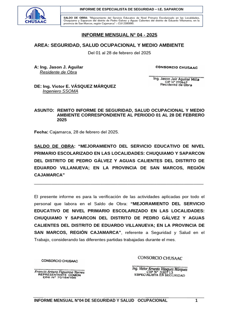 Informe Mensual de Seguridad 2025 | PDF | Seguridad y salud ocupacional ...