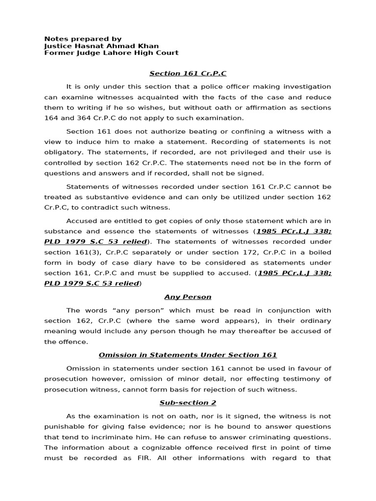 Understanding Section 161 Cr.P.C Procedures | PDF | Witness | Prosecutor
