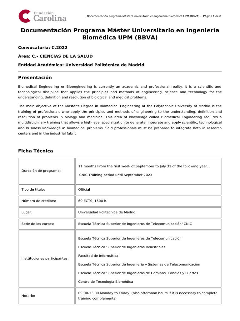 Máster en Ingeniería Biomédica UPM | PDF | Engineering | Educational Stages