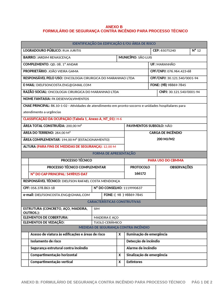 Formulário de Segurança Contra Incêndio | PDF