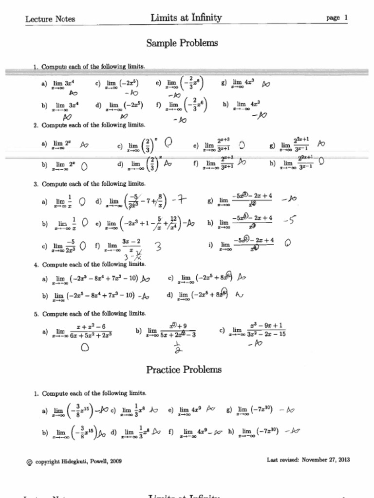Limits at Infinity Practice Key | PDF