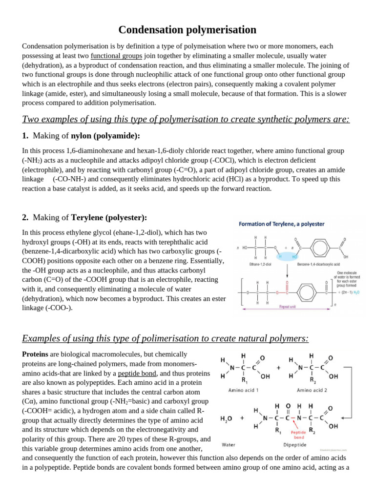 Condensation Polymerisation | PDF | Proteins | Amino Acid
