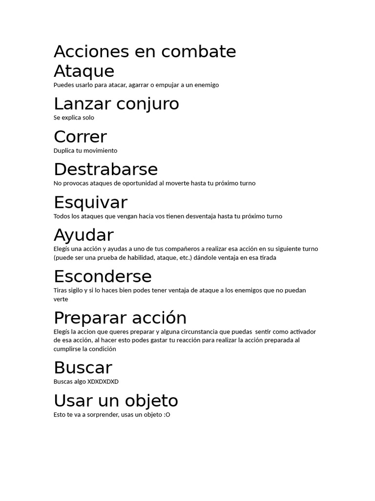 Acciones de combate en juegos de rol | PDF