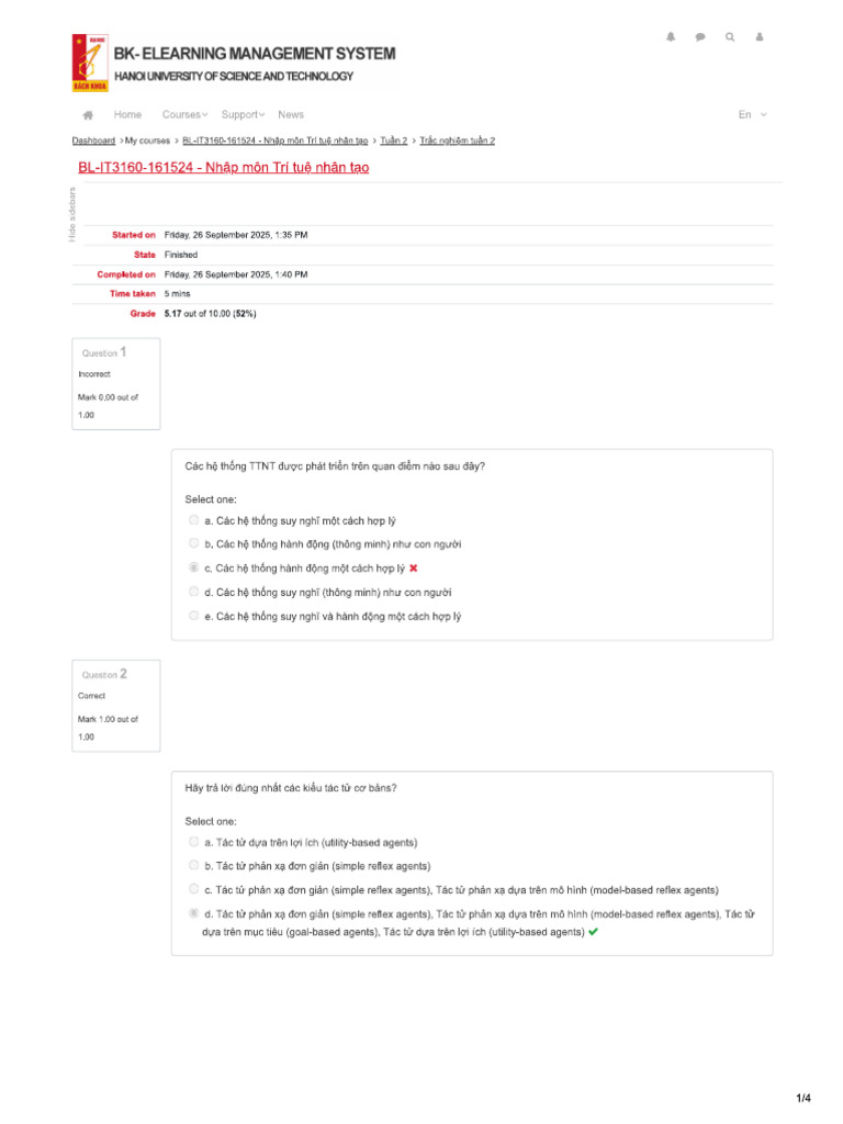 Trắc Nghiệm Tuần 2 - Attempt Review | PDF