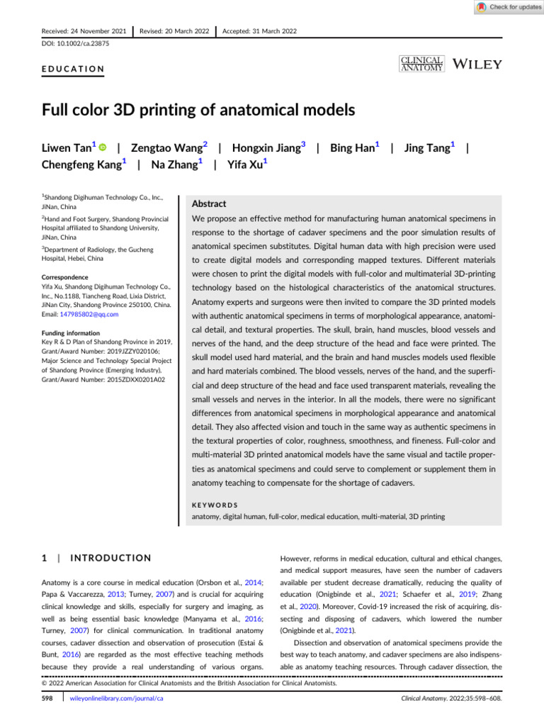 3D Printing Anatomical Models for Education | PDF | Hand | Anatomy