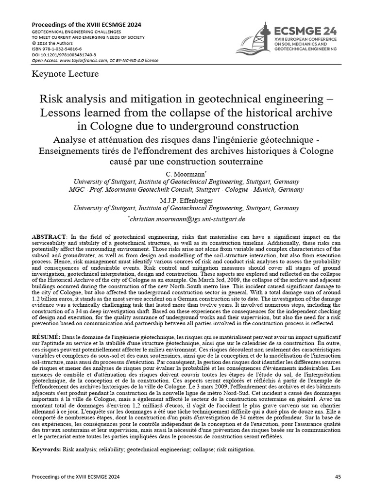 Geotechnical Risk Mitigation Lessons from Cologne | PDF | Risk | Normal ...