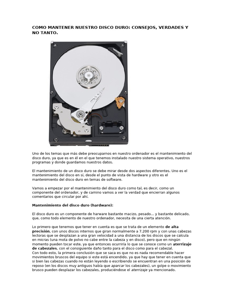 Mantenimiento Efectivo del Disco Duro | PDF | Disco duro | Hardware de ...