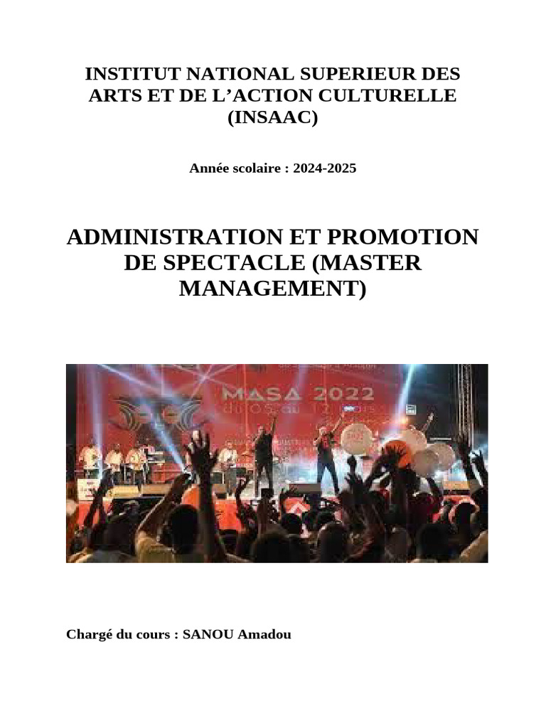 Administration et Promotion de Spectacles | PDF | Commercialisation ...
