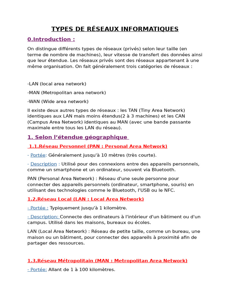Types de Réseaux Informatiques Détaillés | PDF | Réseau privé virtuel ...