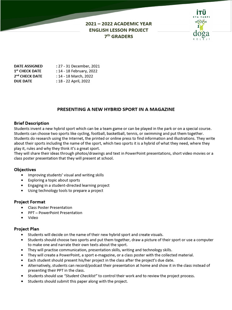 Hybrid Sport Project for 7th Graders | PDF | Information | Microsoft ...