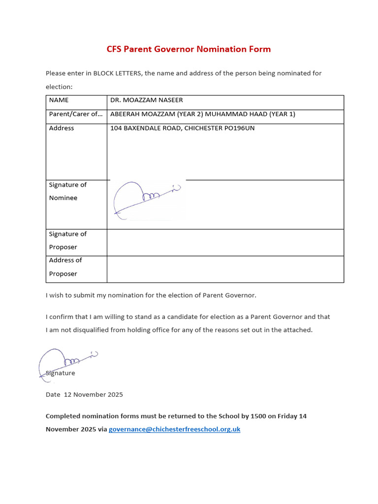 Parent Governor Nomination Form 2 | PDF | Information And ...