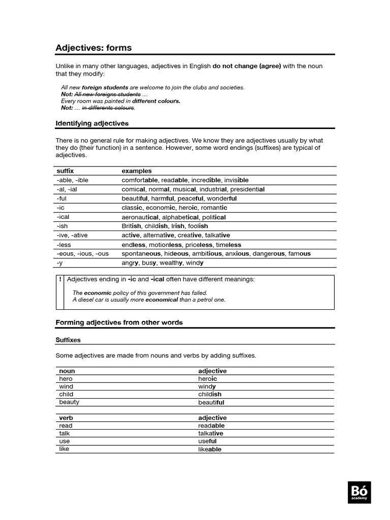 Adjectives | PDF | Adjective | Verb