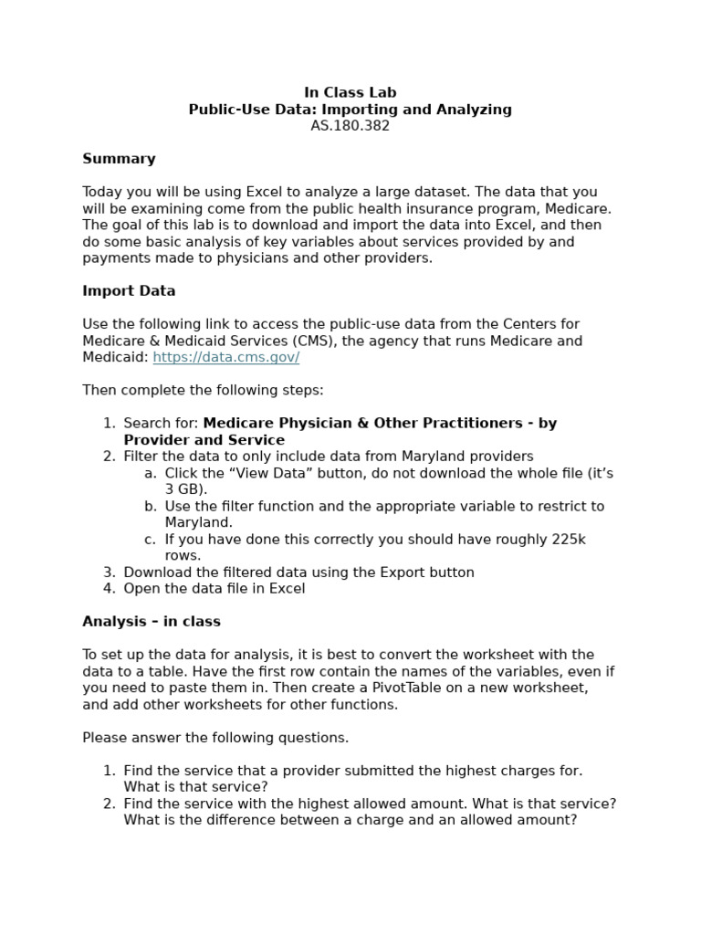 Medicare Data Analysis Lab Guide | PDF | Medicare (United States ...