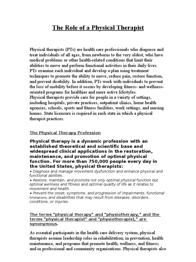 Overview of Physical Therapy Roles | PDF