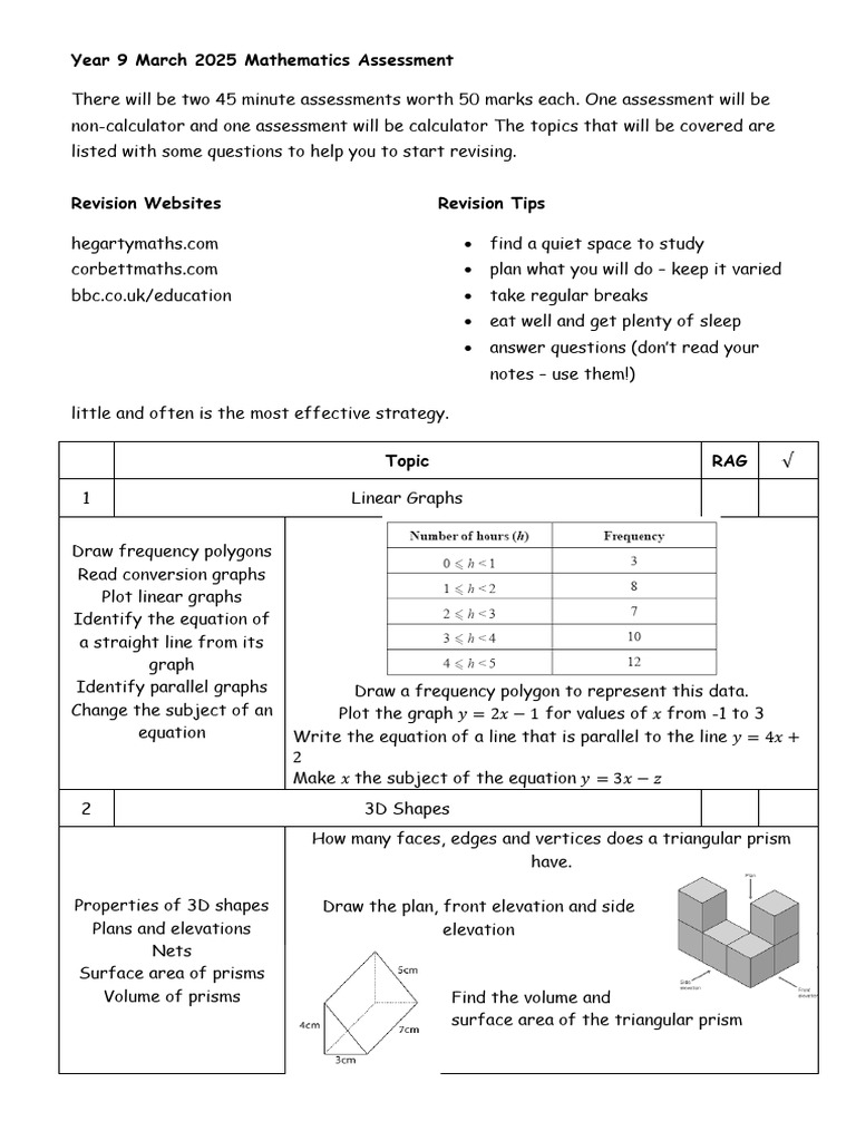 Year 9 Maths Assessment Guide 2025 | PDF | Triangle | Area
