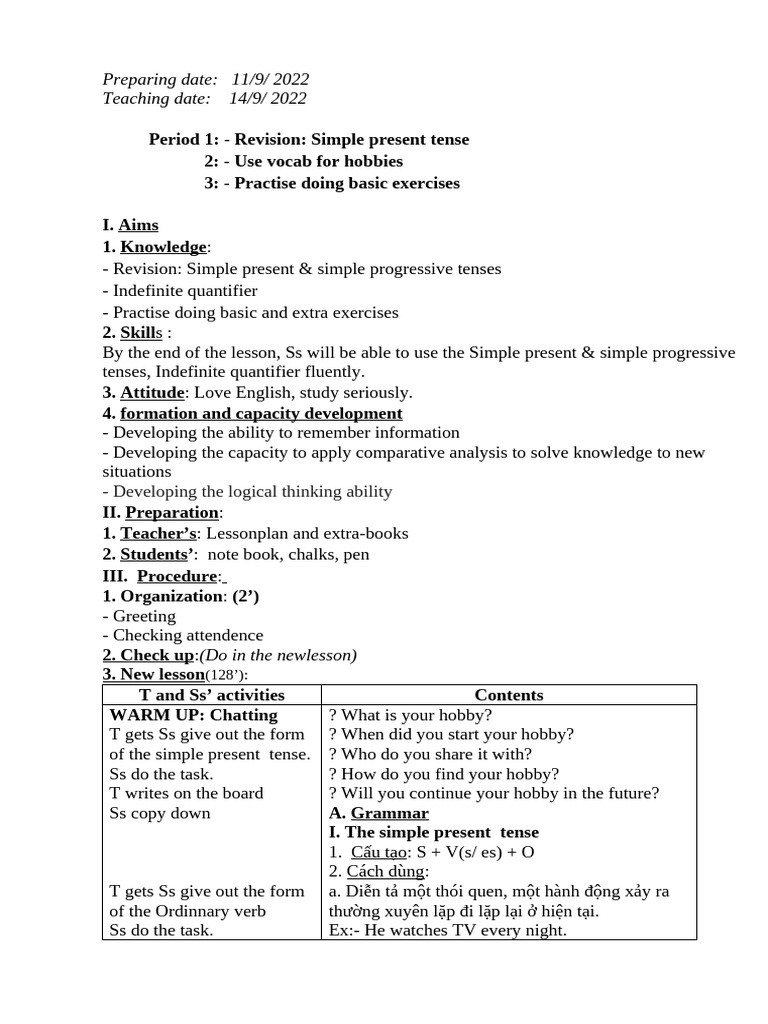 Simple Present & Progressive Tenses Lesson Plan | PDF