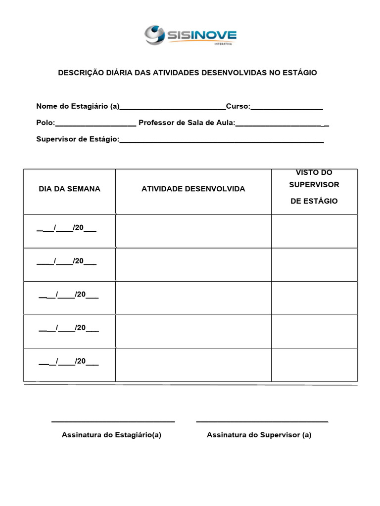 05-Descrição Diária Das Atividades Desenvolvidas No Estágio[1] | PDF