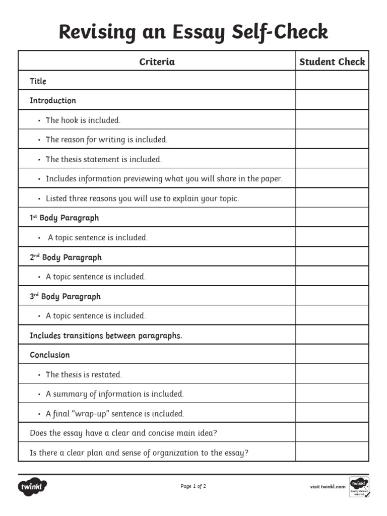 Eighth Grade Revising An Essay Self Check Us e 1694813960 Ver 1 | PDF