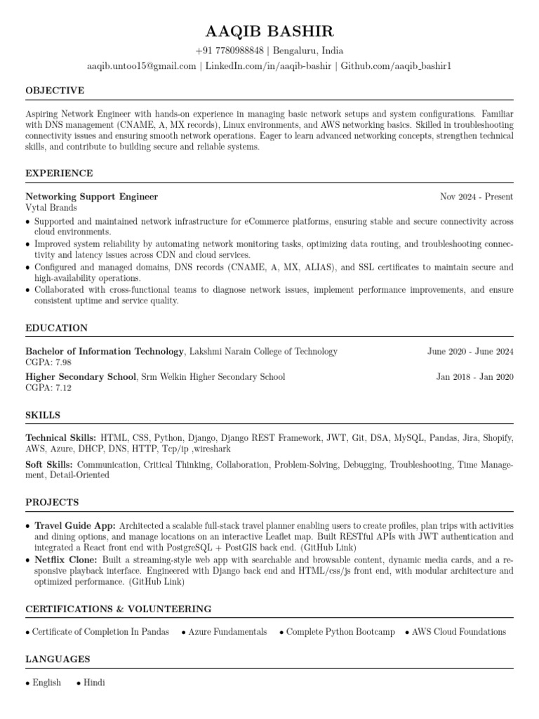 Aaqib s Resume (1) | PDF | Computer Network | Cloud Computing