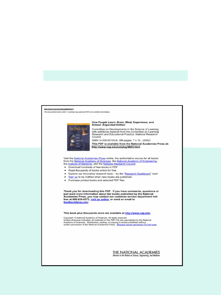 How People Learn Brain Mind Experience and School online version | PDF