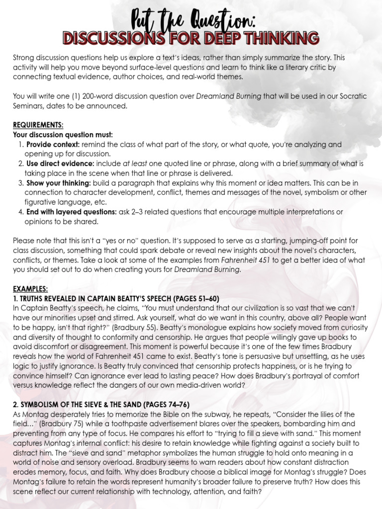 Crafting Discussion Questions for Dreamland Burning | PDF