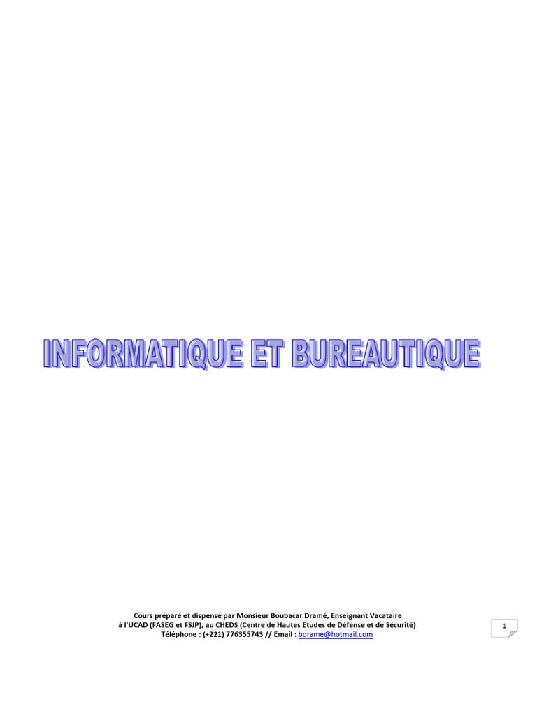 Notions de base en informatique et bureautique | PDF | Informatique ...