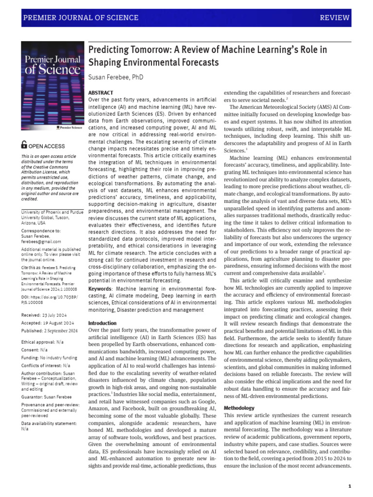 A Review of Machine Learning's Role in Shaping Environmental Forecasts ...