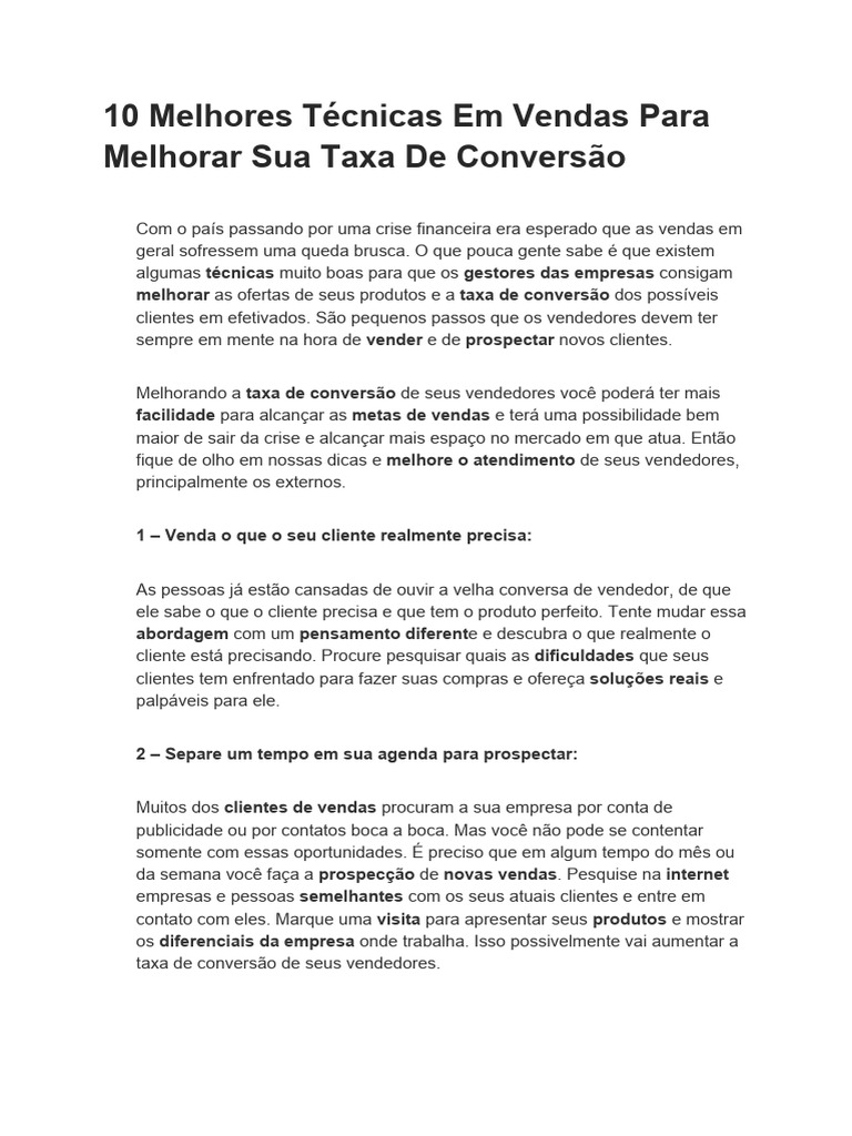 10 Técnicas para Aumentar Vendas e Conversão | PDF | Mercado (economia ...