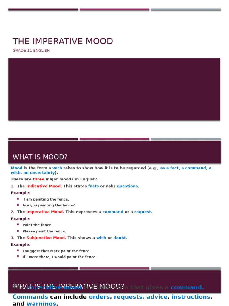 Grade 11 The Imperative Mood | PDF | Linguistic Morphology | Linguistics