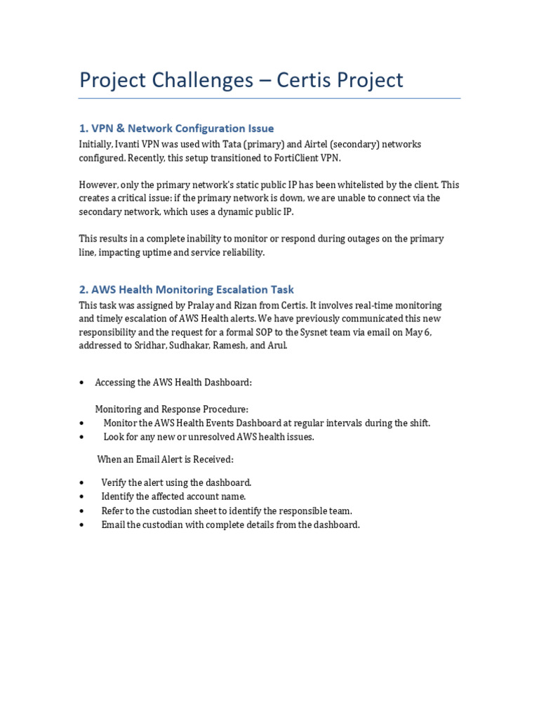 Certis Project Challenges | PDF