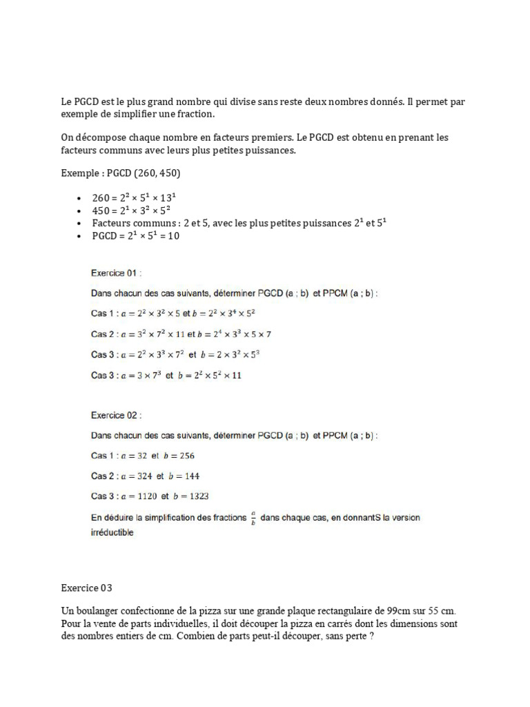 PGCD et PPCM : Calculs et Exemples | PDF