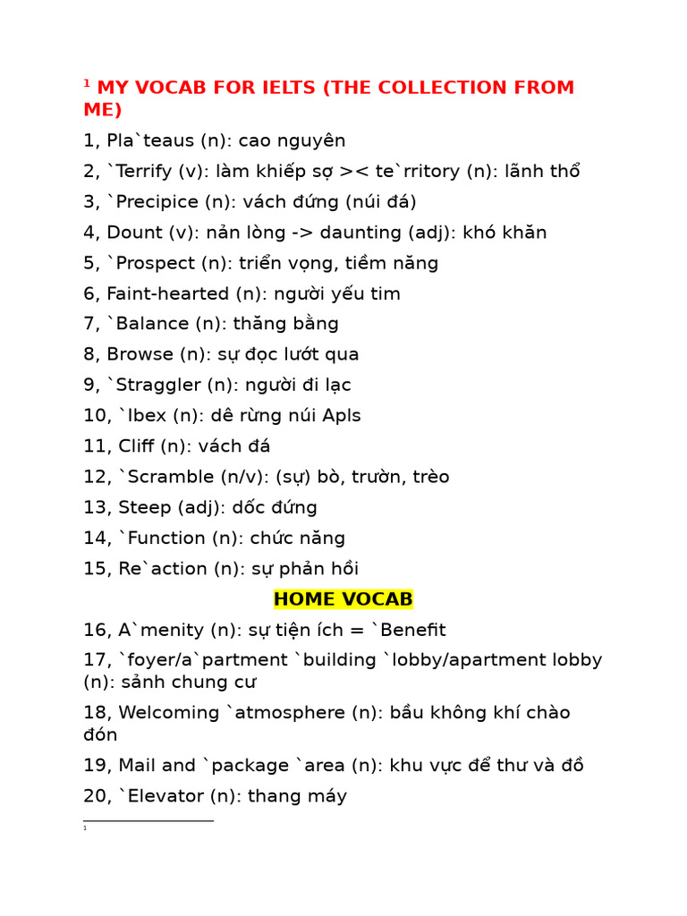 English Vocab (For IELTS) | PDF