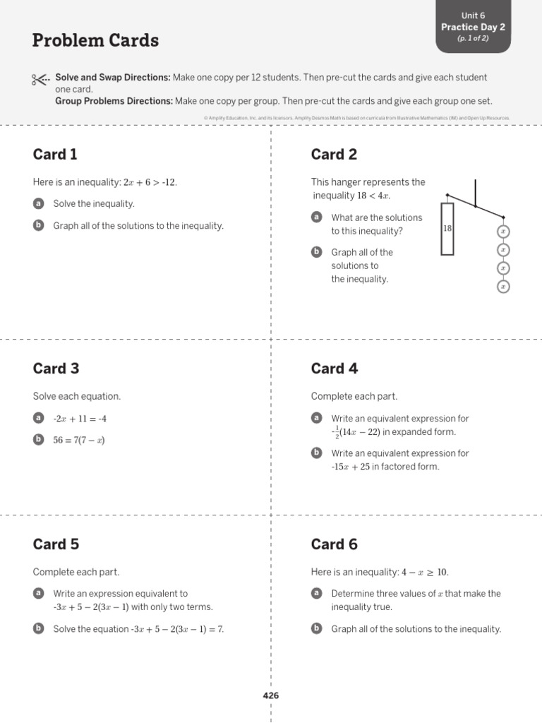 Inequality and Equation Practice Cards | PDF