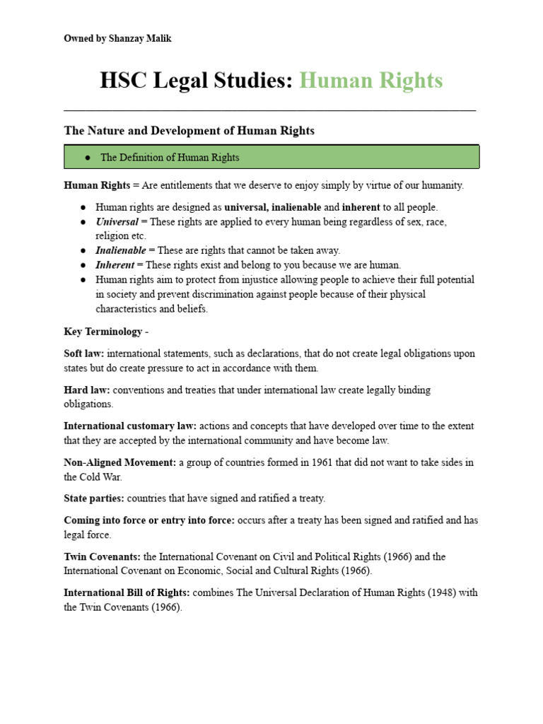 HSC Legal Studies Human Rights | PDF | Slavery | Human Rights