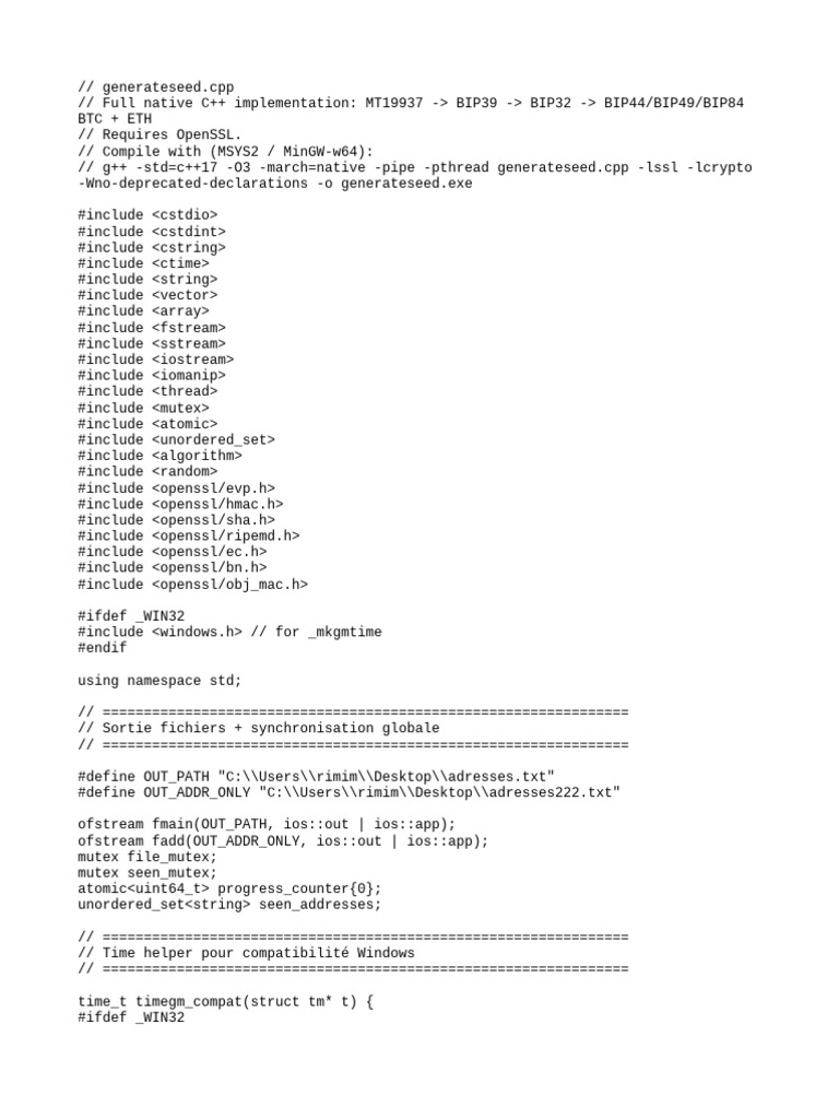 C++ BIP39 Seed Generator for BTC/ETH | PDF | Computing | Computer Science