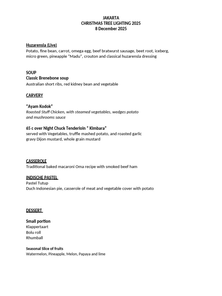 Jakarta Christmas Tree Lighting Menu 2025 | PDF