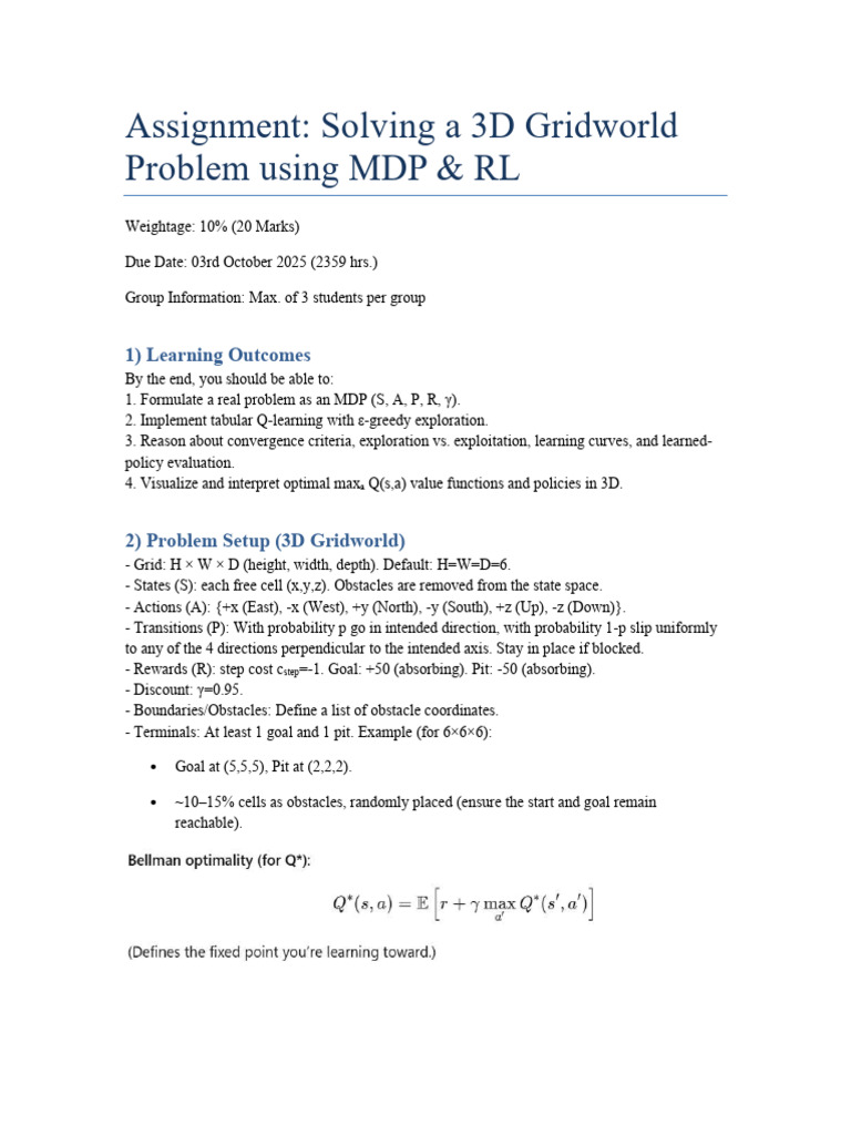 3D Gridworld MDP & Q-Learning Assignment | PDF | Applied Mathematics ...